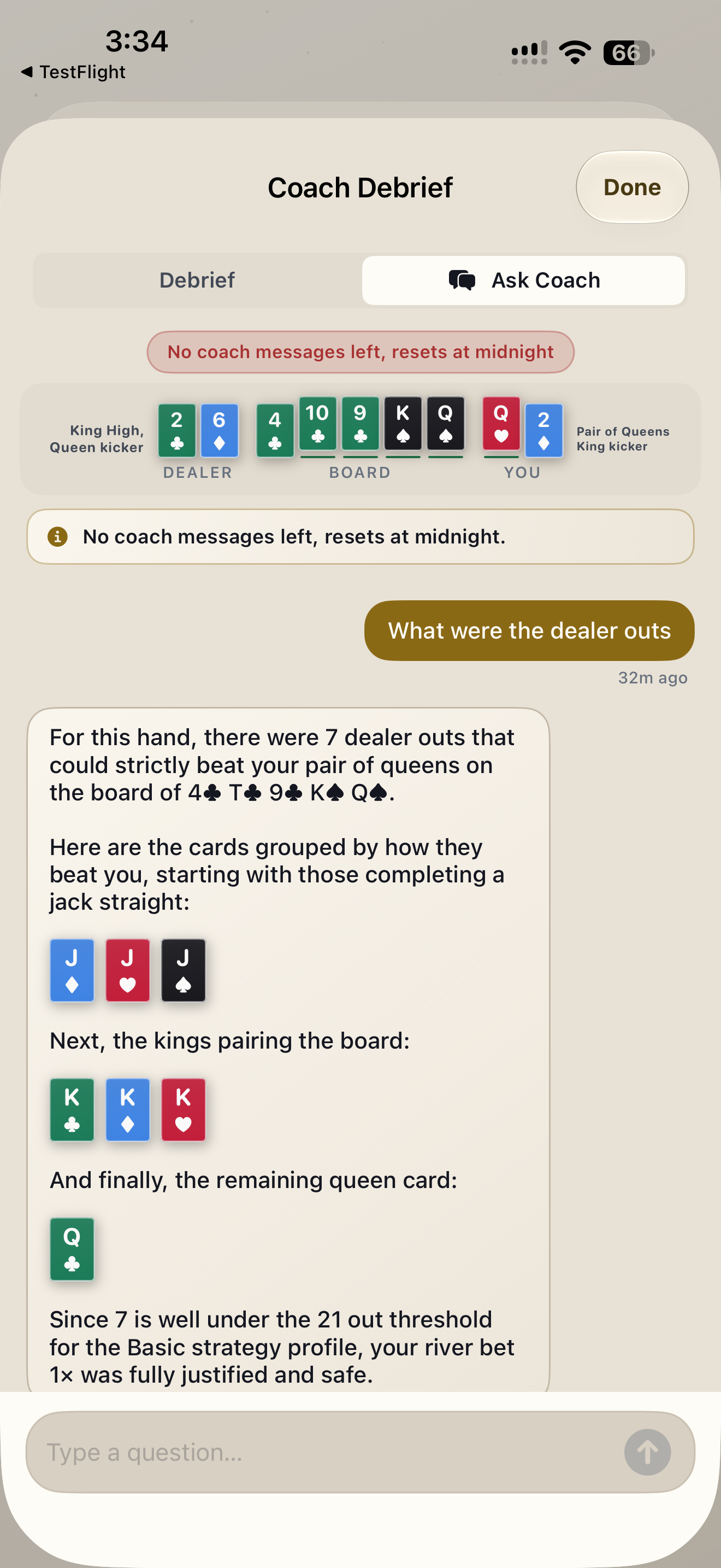 Hold'em Coach — Ask Coach in Coach Debrief