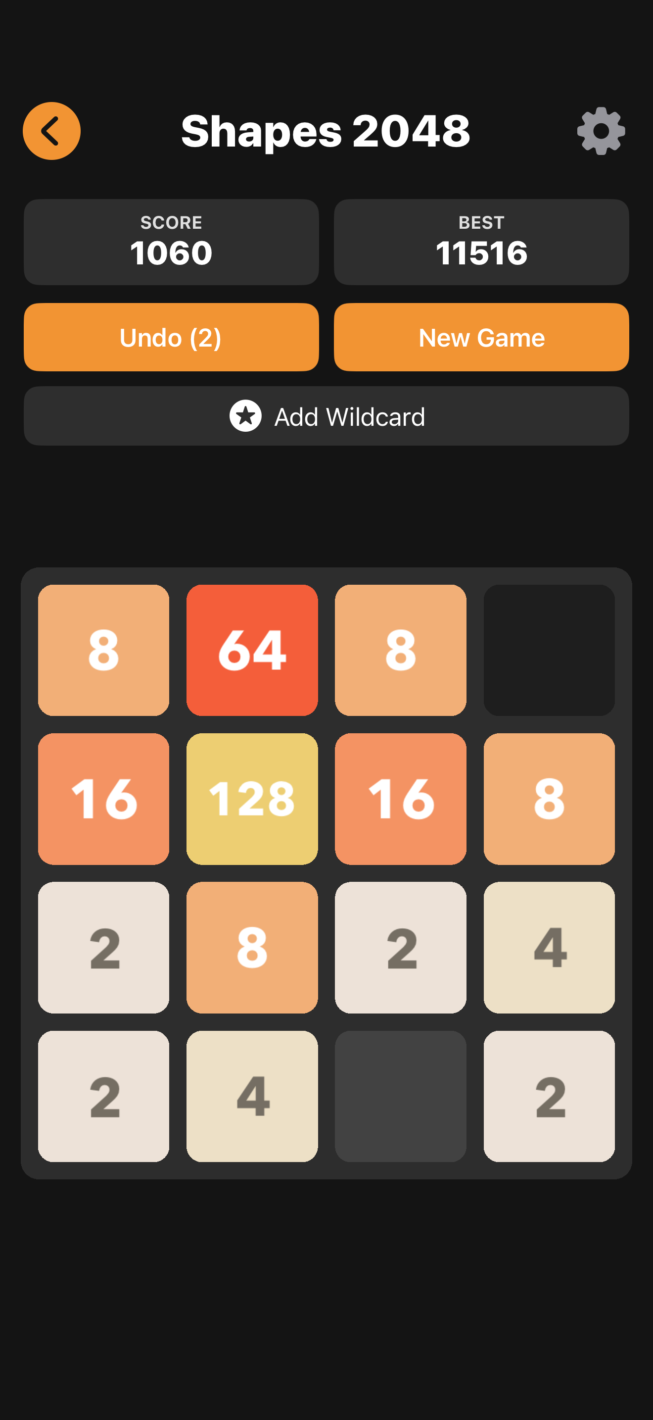 Shapes 2048 gameplay — swipe to merge matching tiles