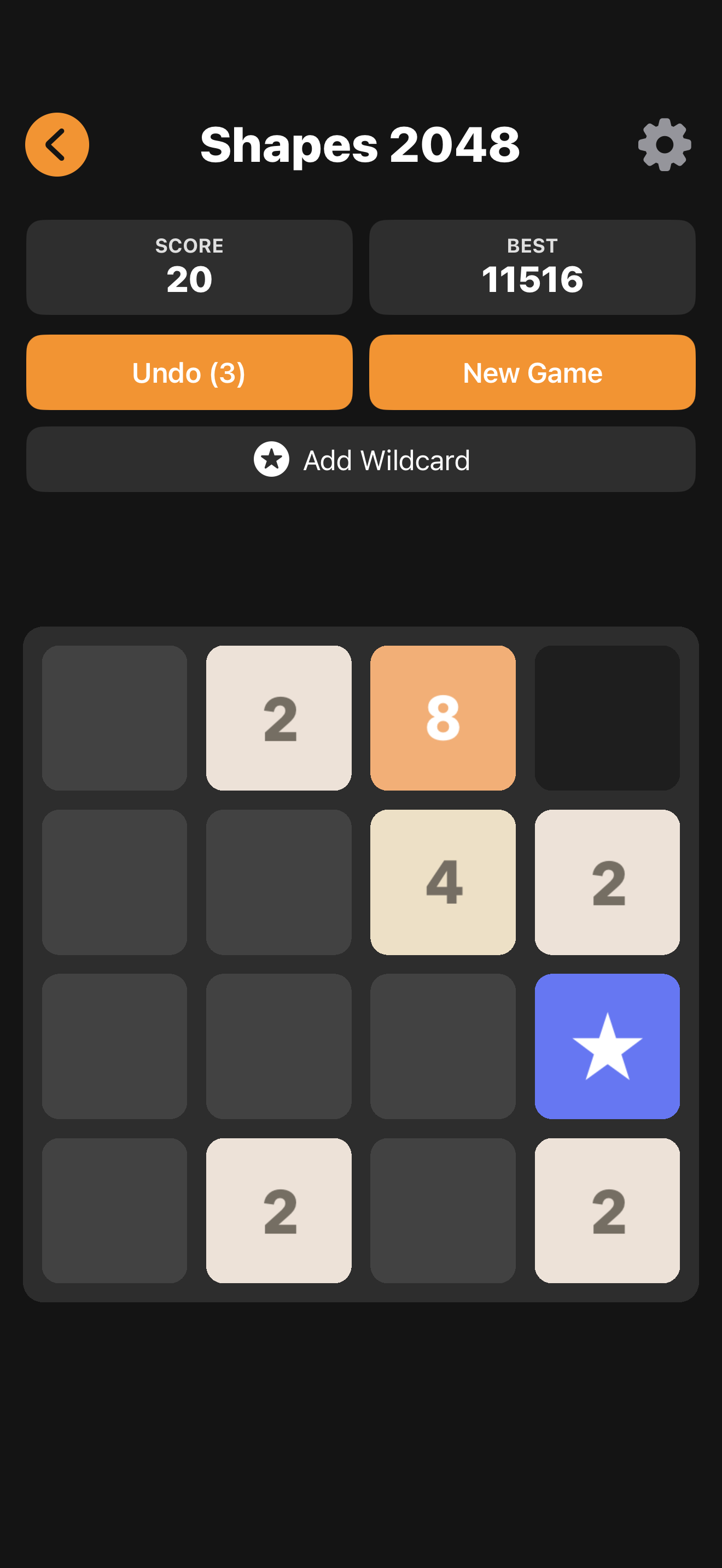 Shapes 2048 wild star tile on the board