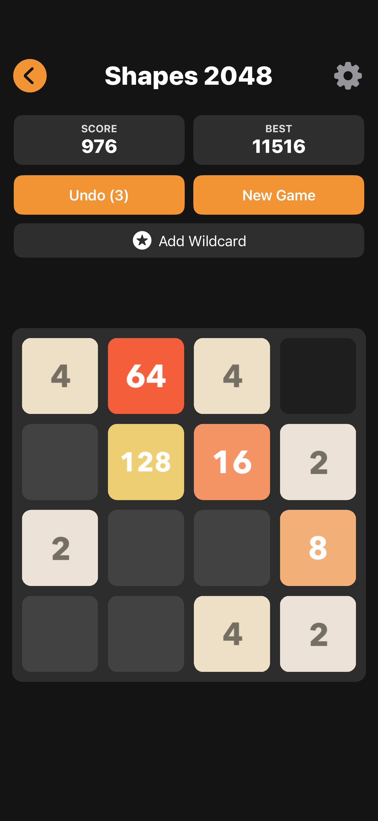 Shapes 2048 undo and add-wildcard power-ups
